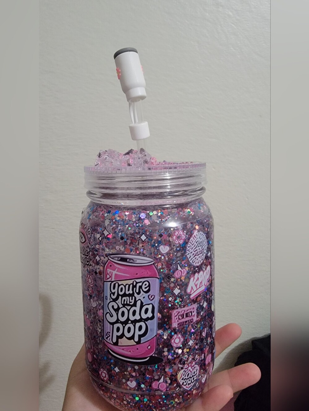 New Handmade Glitter Sparkle 'You're My Soda Pop' Jar - Pink & Purple